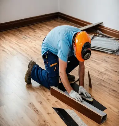 Laminate flooring installer working on a floor in Bradford