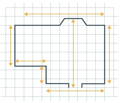 Room measurement diagram with arrows indicating width and length.







